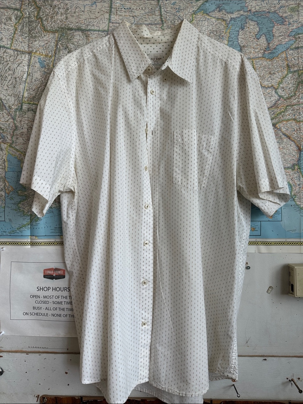 Old Navy Cream Short-Sleeve Button-Down Shirt with Subtle Dot Print
